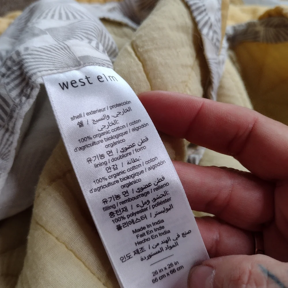 West Elm 3 Pillow Shams Organic Cotton 26x26 Yellow Quilted Minimalist U